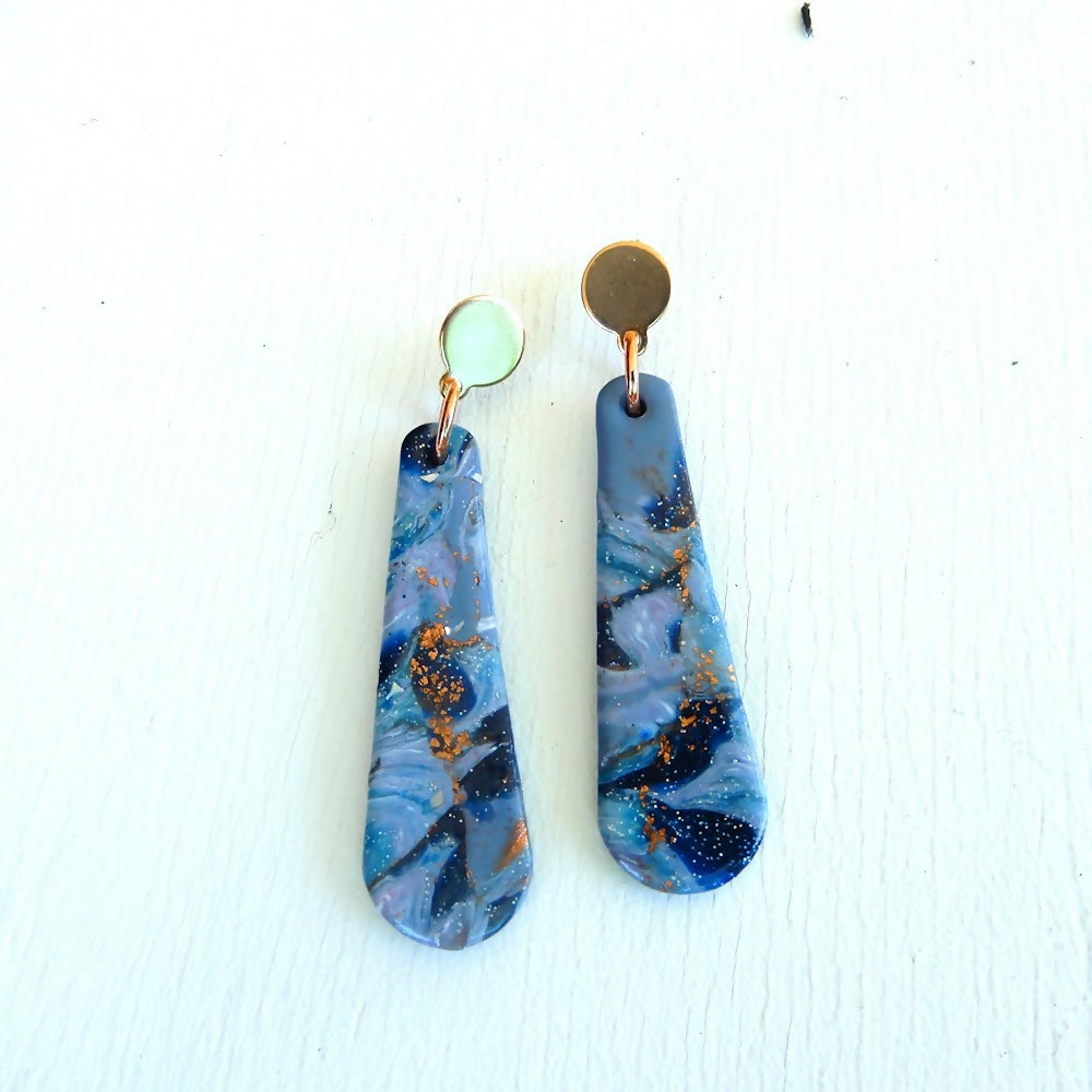 Blue & Bronze Polymer Clay Earrings "Tracey"