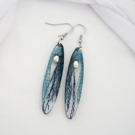 Handmade Denim Earrings with Pearls | Unique Earrings