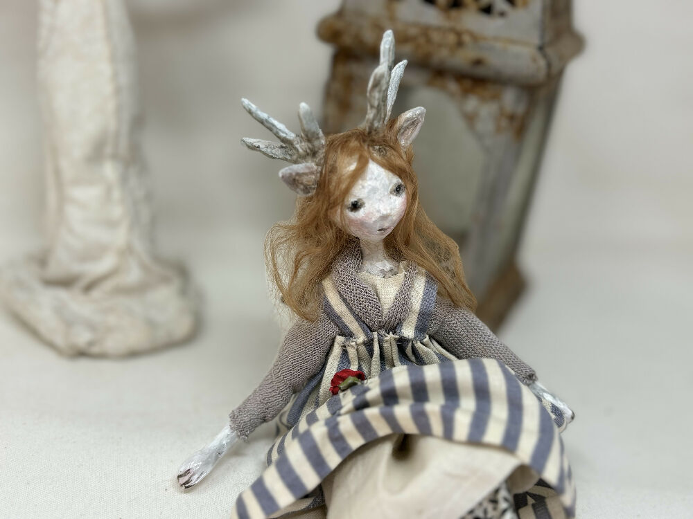 Art doll woodland creature deer woman collectable