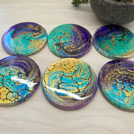 Dragon Inspired Resin-coated Coasters - Set of 6