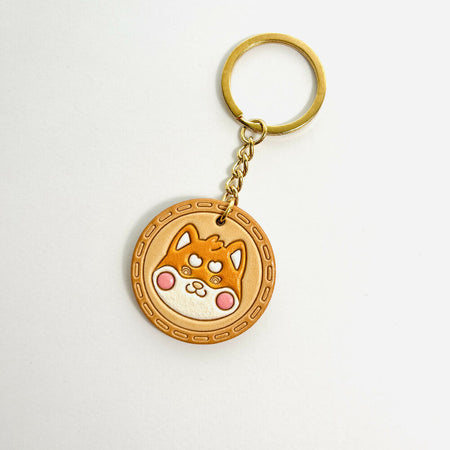 Shiba Inu Dog Face Leather Keyring with hand-painting