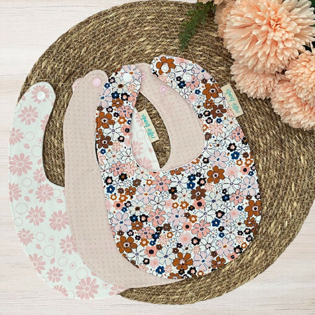 3 Dribble Bib Bundle - Pink/Rust Floral - Baby Bibs
