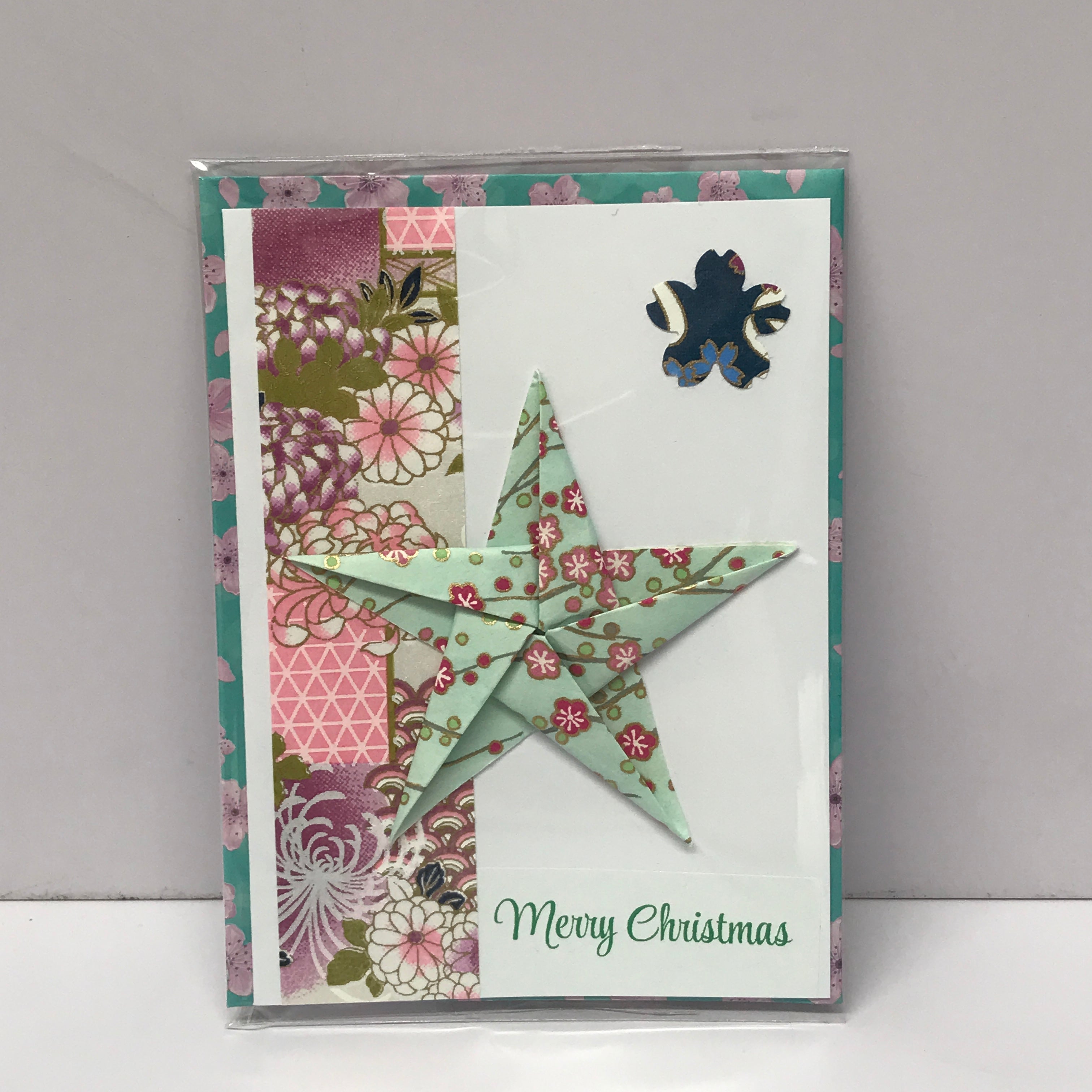 Handmade Origami Christmas Star Card with Hand-Folded Paper Envelope