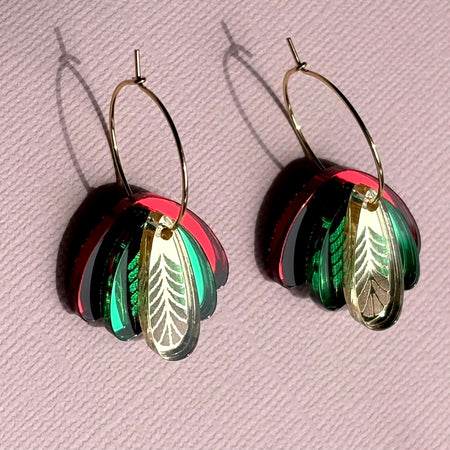 Christmas Earrings Fids Flower Red green and gold