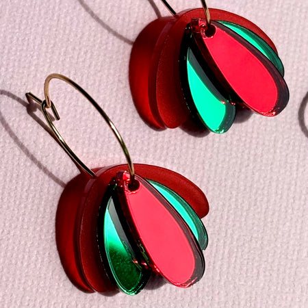 Christmas Earrings Fids Flower Frost Red Green Red