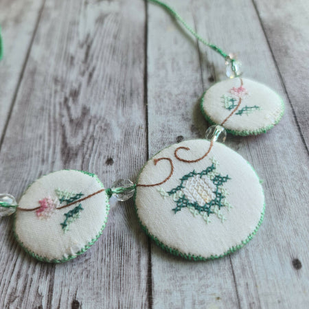 Vintage Linen Embroidered Necklace