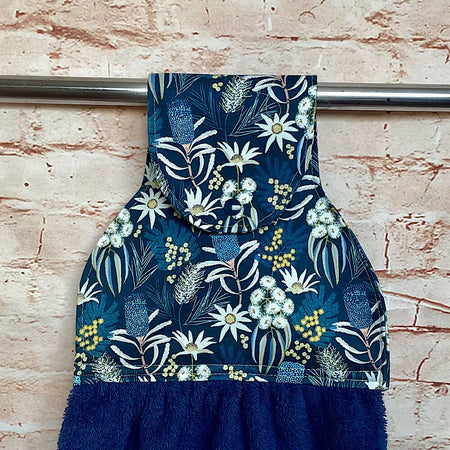 Australian wildflowers hanging hand towel with fabric and loop top. - 2 Designs