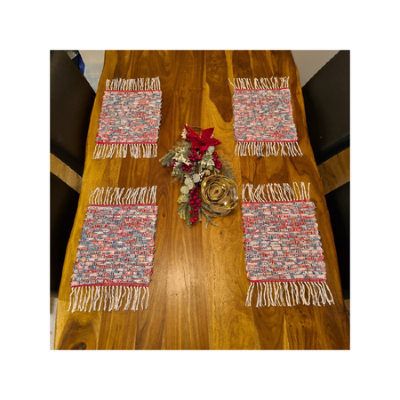 Handwoven placemats 100% cotton fabric set of 4 Christmas decor