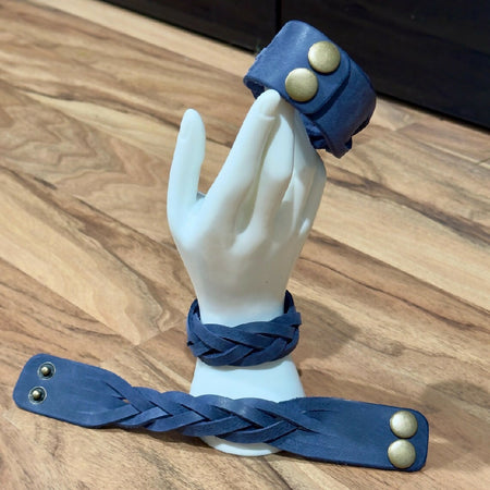 Blue Mystery Braid Leather Cuff Bracelet