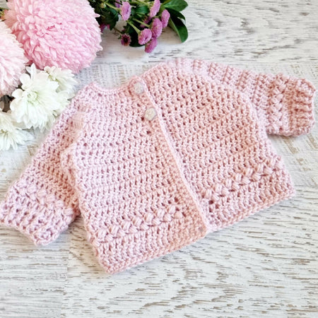 Baby Cardigan | Newborn | Dusty Pink | Handmade | Crocheted Jacket
