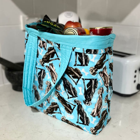 Grocery Tote ..Lined with storage pouch .. Weimaraner