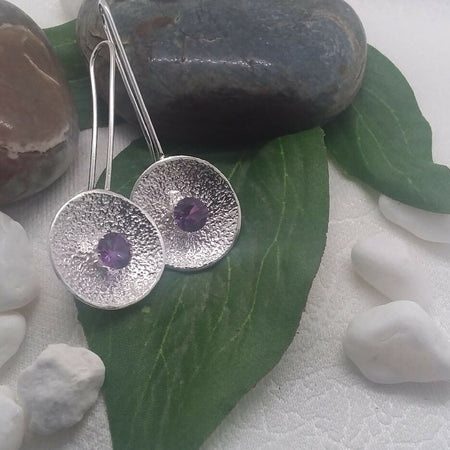 Sterling silver contemporary amethyst earrings