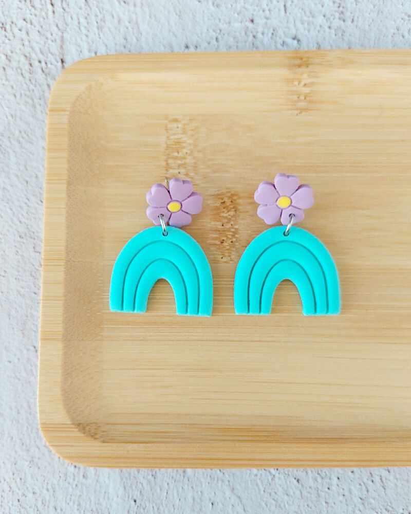 Boho Flower & Rainbow Polymer Clay Earrings