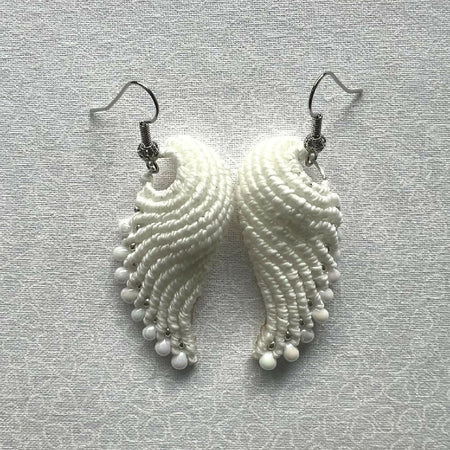 SOLD OUT - White Wing Micro Macrame Earrings +Free Microfibre Pouch