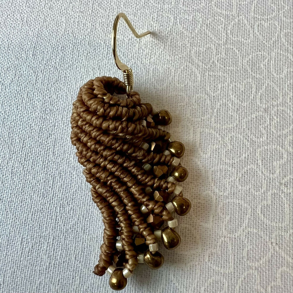 Brown Shell Micro Macrame Earrings +Free Microfibre Pouch