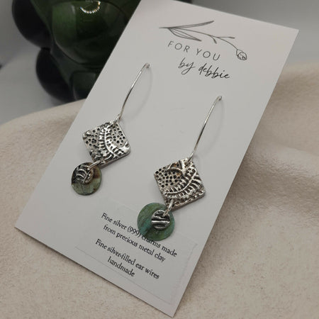 Fine silver earrings fern and mother of pearl -handmade ear wire