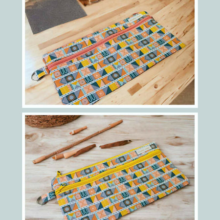 Handmade Symbols Coloured Double Zippered Pencil Case