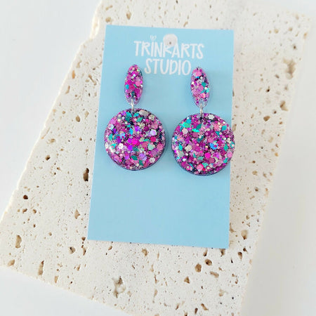 Glitter Resin Circle Statement Dangle Earrings