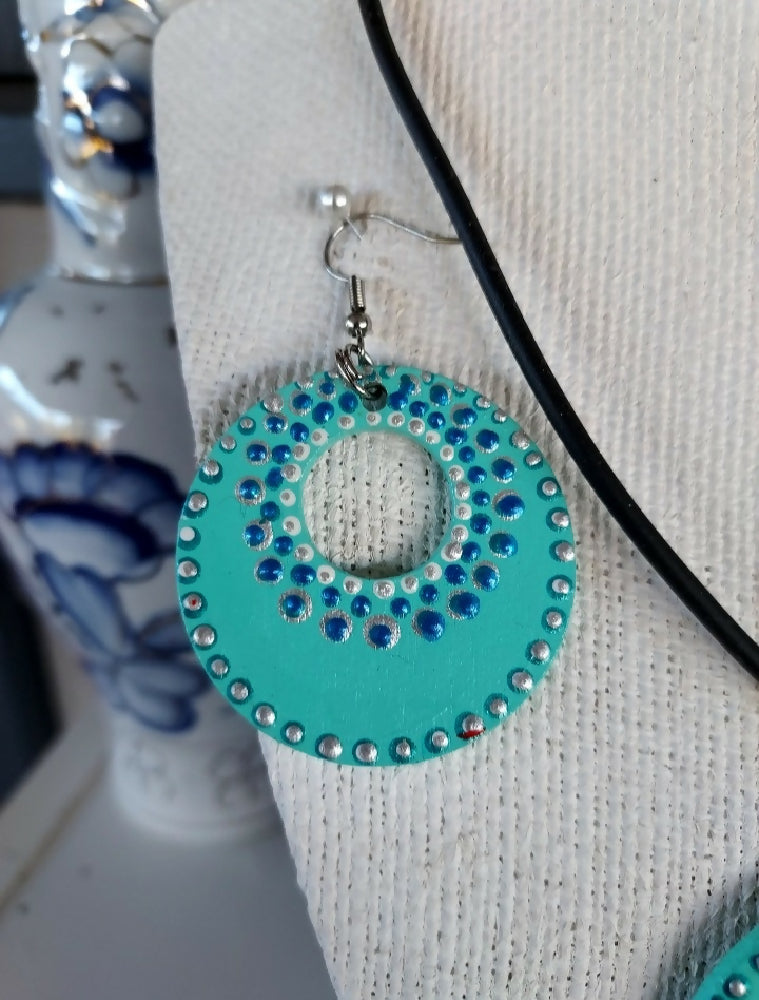 Stunning original design Dot Art Pendant and Earing set called "Blue Horizon"