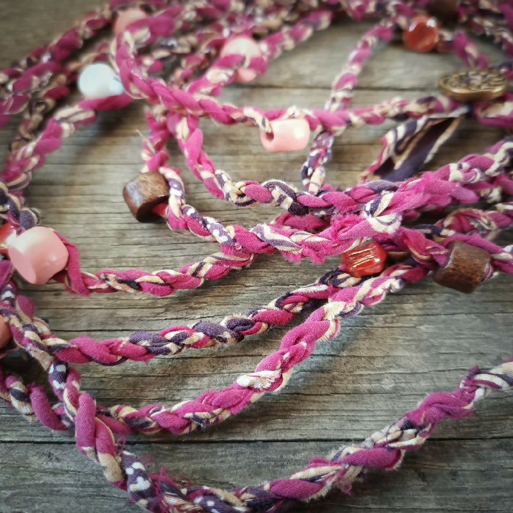 australian handmade cordage necklace magenta close up