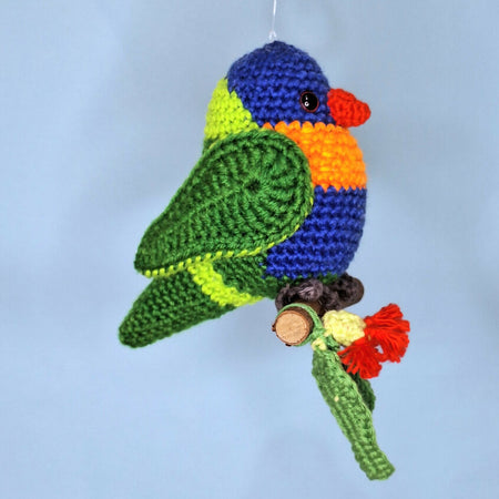 crocheted rainbow lorikeet room decoration or toy