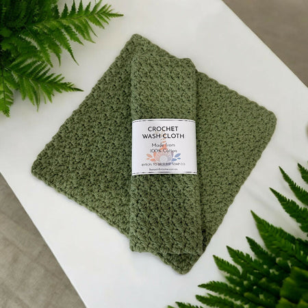 Crochet Cotton Washcloth - Sage Green
