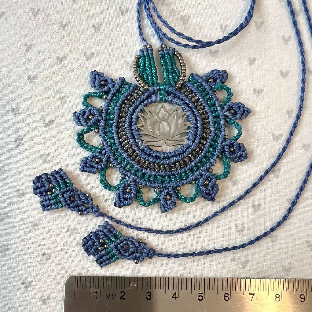 Lotus Blue Micro Macrame Necklace