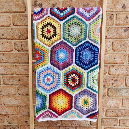 Painted Hexagons crochet single bed size blanket