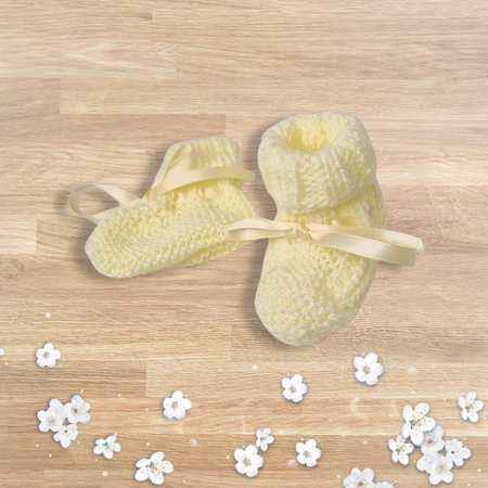 Lemon Yellow Baby Booties with Cuffs & Lemon Ribbons