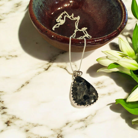 Larvikite sterling silver pendant