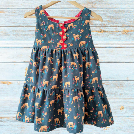 Charcoal Grey Handmade Corduroy Dress | Deer Pattern | Size 6
