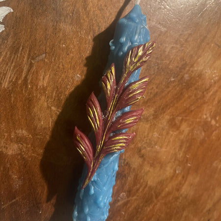 The Fern Intention Spell Ritual Altar Beeswax Candle Burgundy Blue