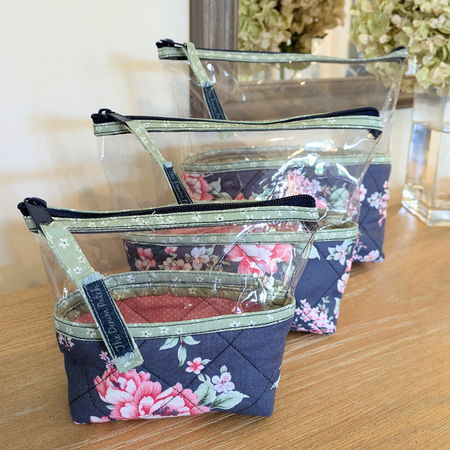 Travel Pouch Jewellery Bag Pink & Navy Floral