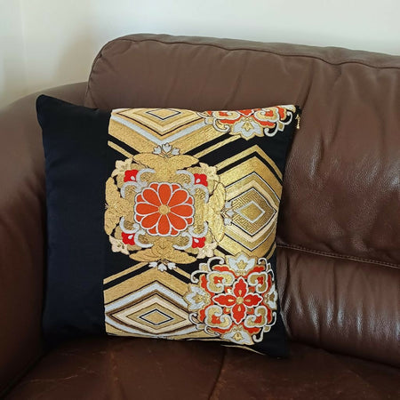 Kimono Cushion Cover - Black/Gold