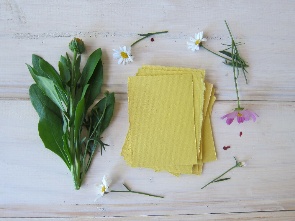 Turmeric Dyed Handmade Paper sheets/ Recycled paper stationery/ A7