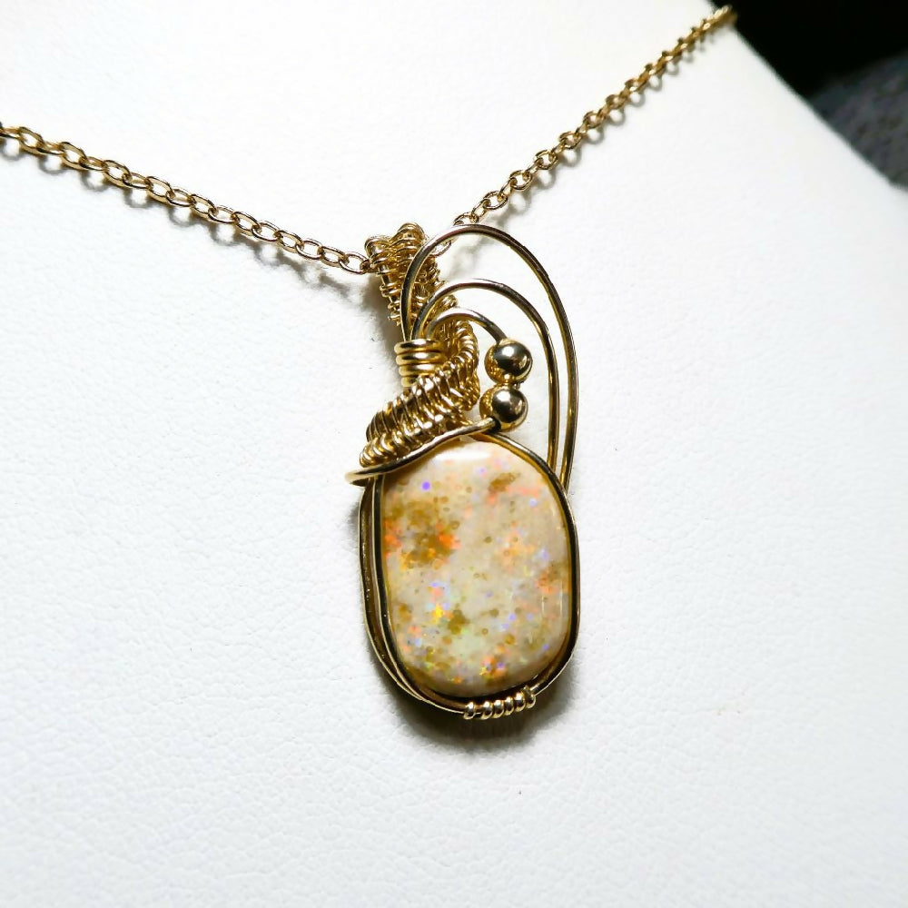 Adamooka Honey Opal pendant 14k gold filled wire wrapped