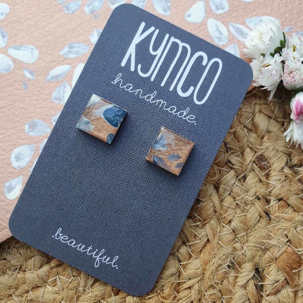 The Medika Collection | resin square stud earrings | blue