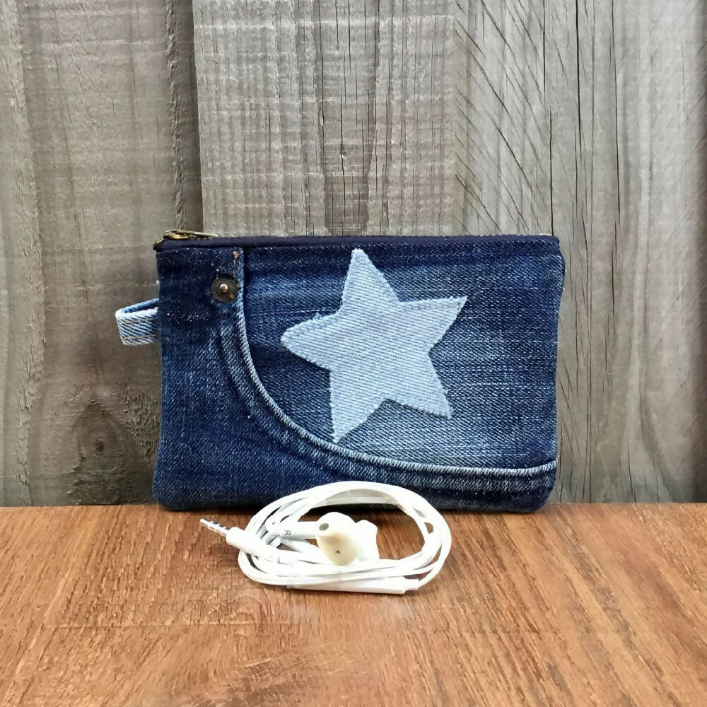 Upcycled Denim Front Pocket Purse - Denim Star