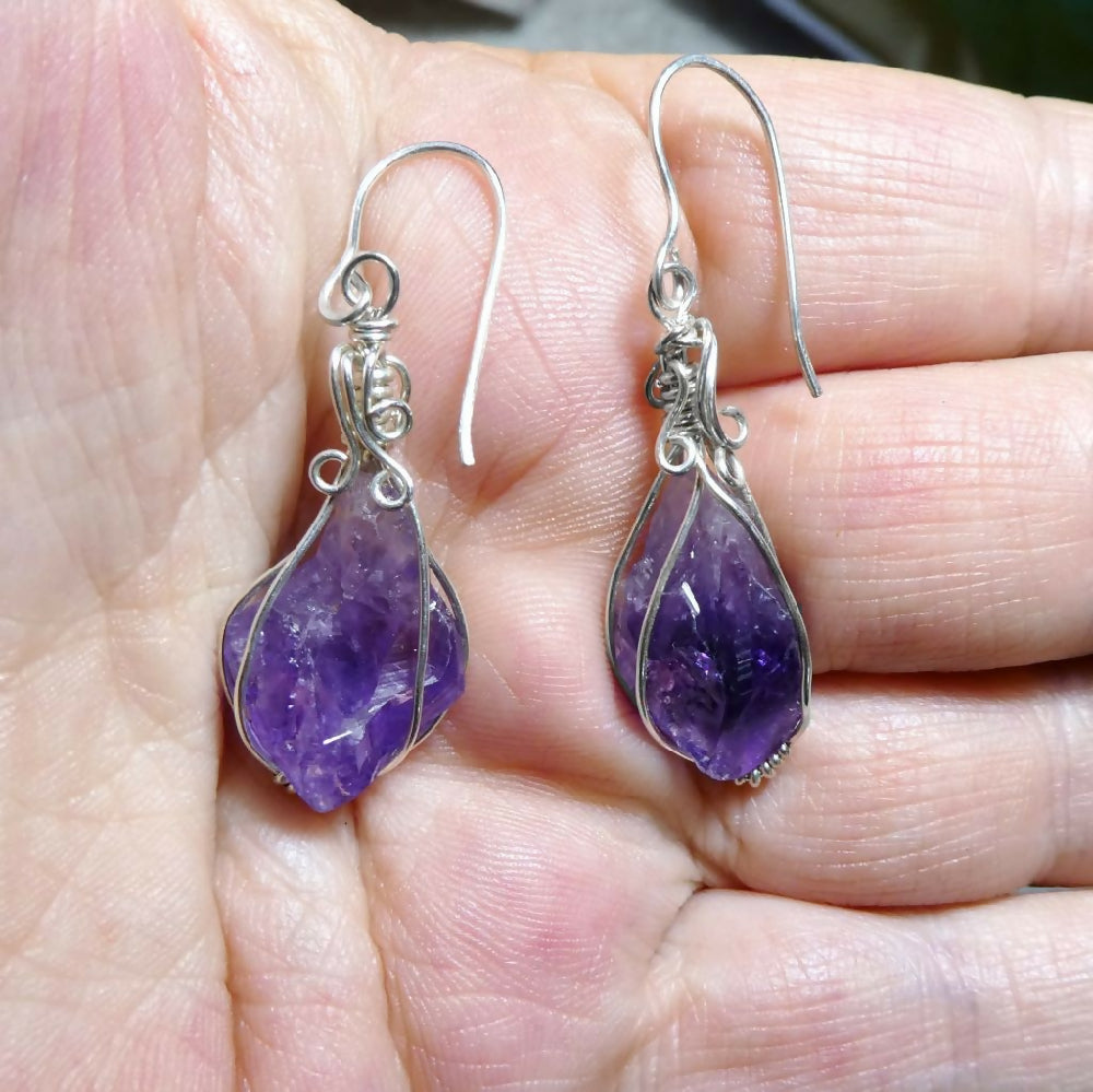 Amethyst Crystal earrings Sterling silver