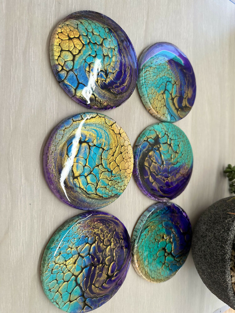 Handmade, Hand-painted Resin-coated Coasters