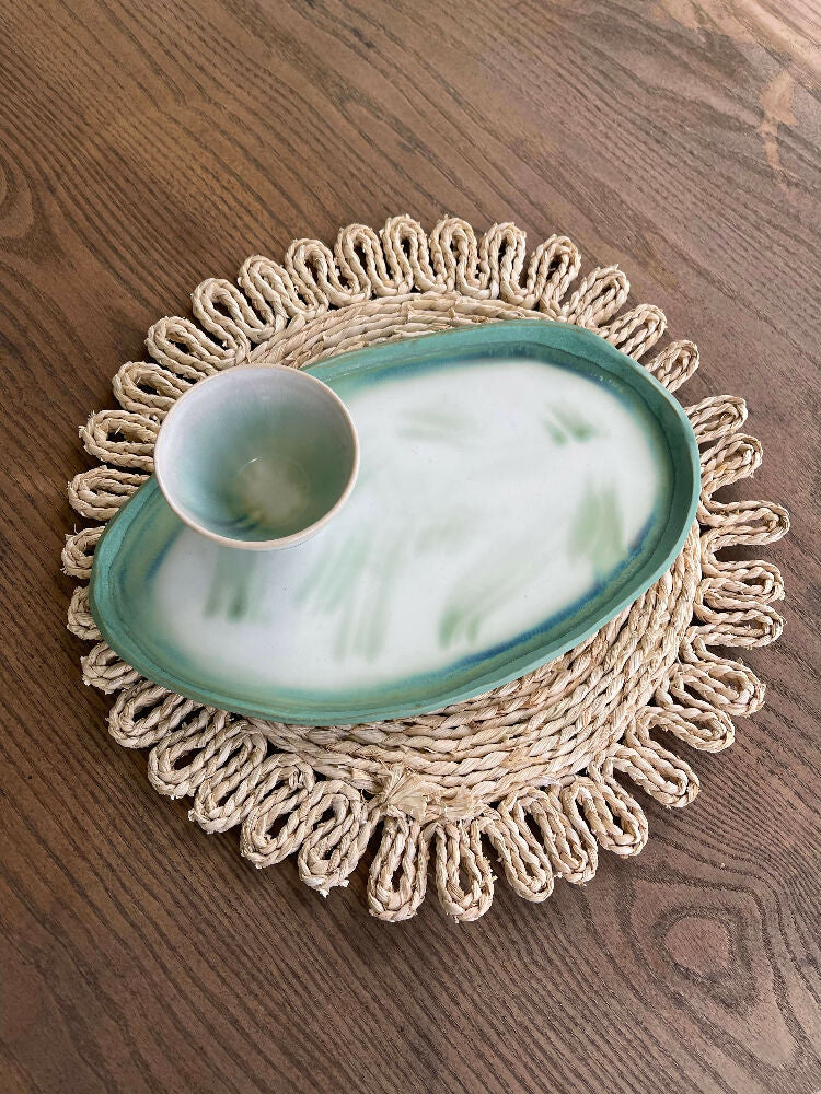 Australian Ceramic Artist Ana Ceramica Kitchen and Dining Servingware Patina Pearl Set Plate and Bowl Organic Shaped Ceramic Pottery Plate
