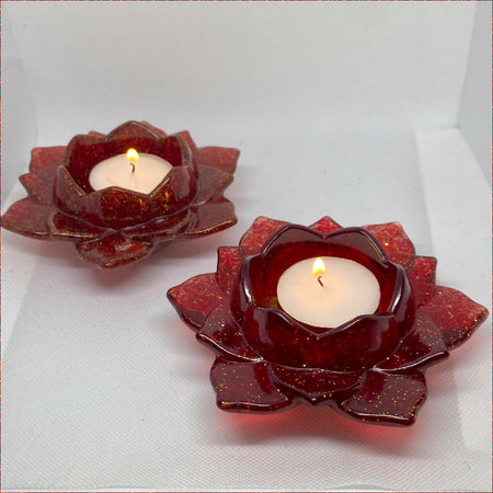 Red and gold sparkling lotus tea lights