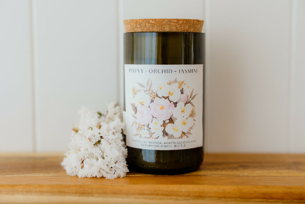 Peony + Orchid + Jasmine Wine bottle candle