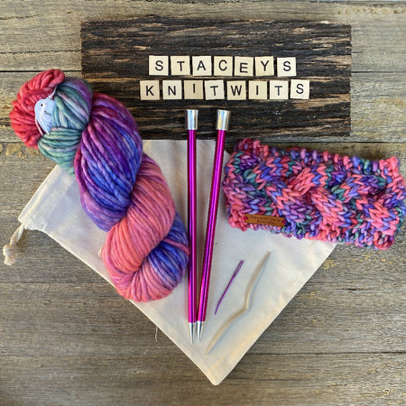 DIY Cable Headband Knitting Kit - Rainbow Merino