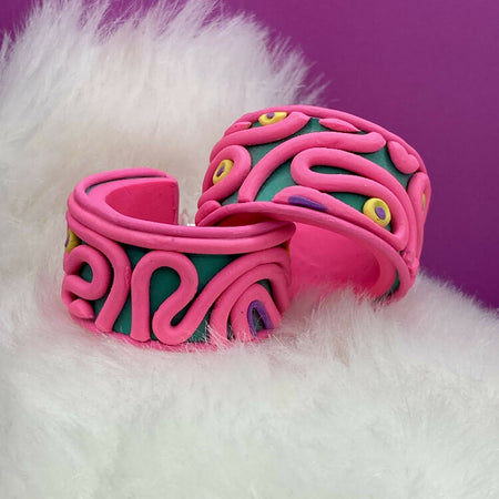 Pink scribble hoop earrings