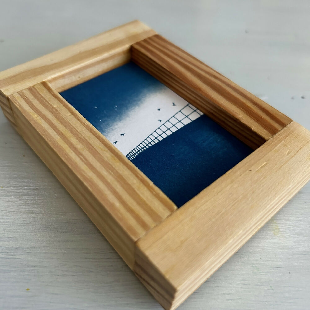 Set of original cyanotype art in handmade frames, seascapes