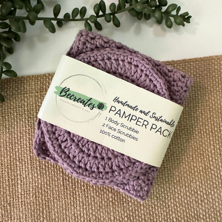 Handmade Pamper Pack | Crochet Body & Face Scrubbie set | Lavender