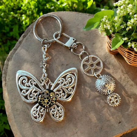 Steampunk watch piece butterfly keyring