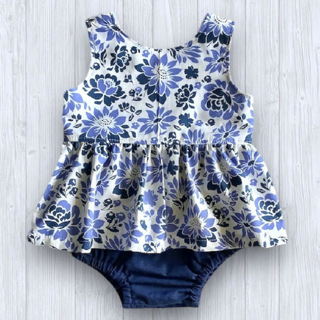 SIZE 0 Girls Peplum Top and Panties SET - Denim Floral