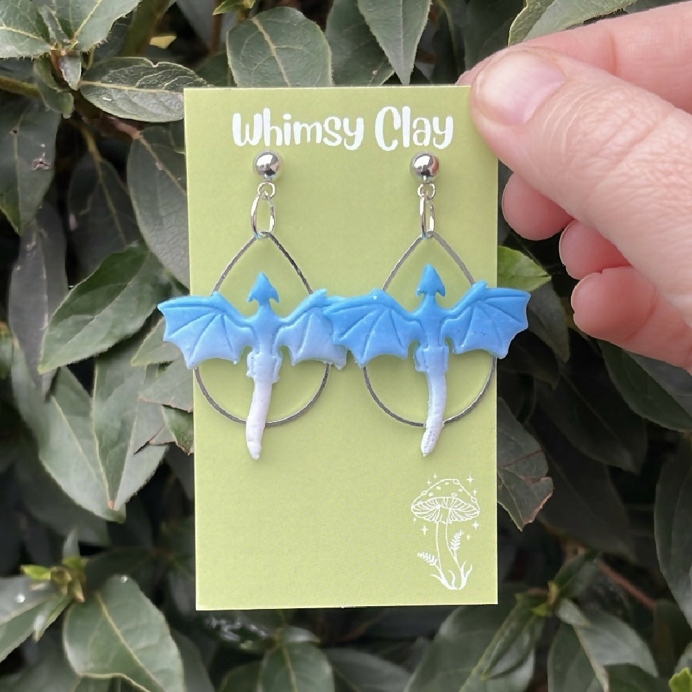 Blue/White Glitter Dragon Earrings